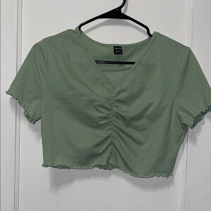 SHEIN Sage Ruched V-Neck Crop Top